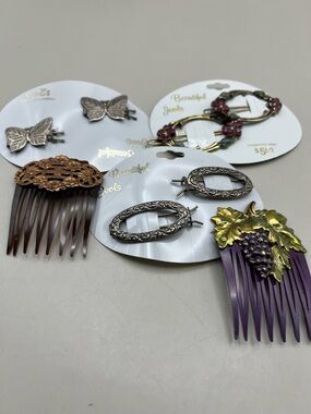 Elegant Vintage Hair Comb Set with Floral and Butterfly Designs